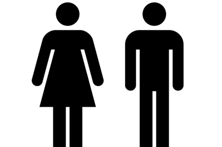 Man and woman icon. Black icon isolated on white background. - stock vector