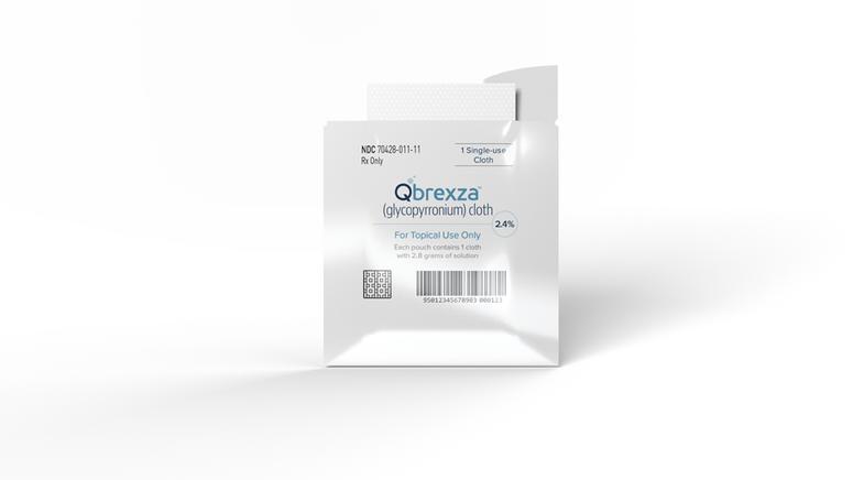 AP18180498808676 This undated image provided by Dermira Inc. shows the drug Qbrexz. The U.S. Food and Drug Administration approved Qbrexza, the first drug developed to reduce excessive sweating, a common condition that can cause anxiety. Maker Dermira Inc. said Friday, Ju