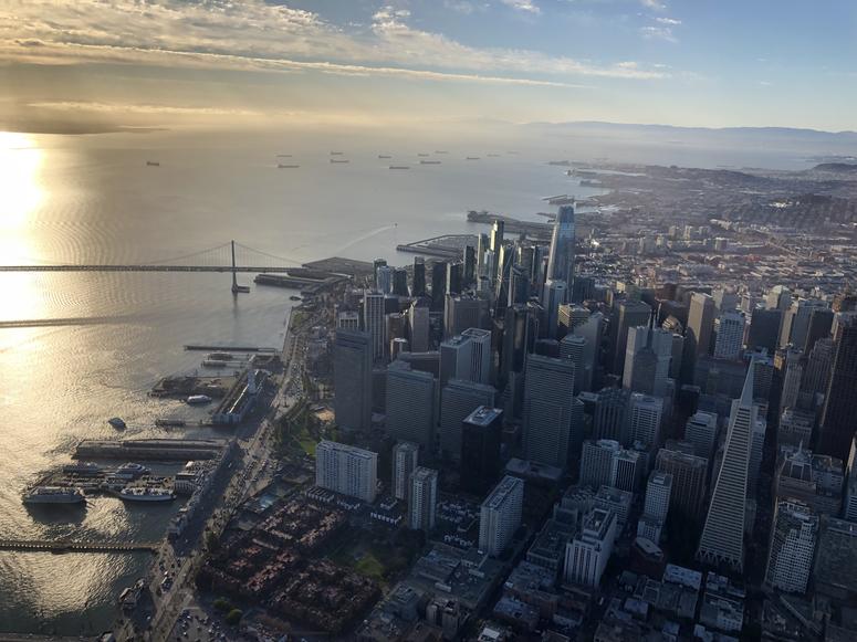 A view of San Francisco taken aboard a Voom helicopter on Oct. 17, 2019. A view of San Francisco taken aboard a Voom helicopter on Oct. 17, 2019.