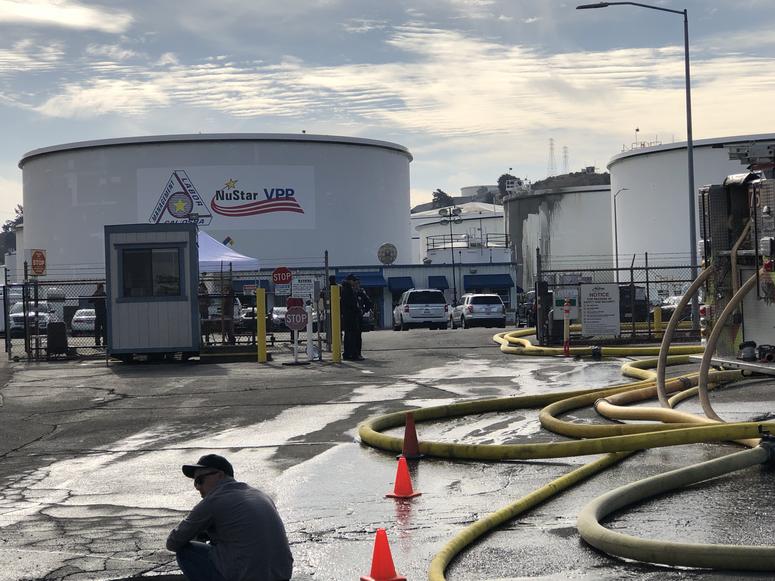 A day after the two fuel tanks were destroyed in a fire, workers were trying to remove leftover ethanol from the plant in Crockett before an investigation could begin on Oct. 16, 2019. A day after the two fuel tanks were destroyed in a fire, workers were trying to remove leftover ethanol from the plant in Crockett before an investigation could begin on Oct. 16, 2019.