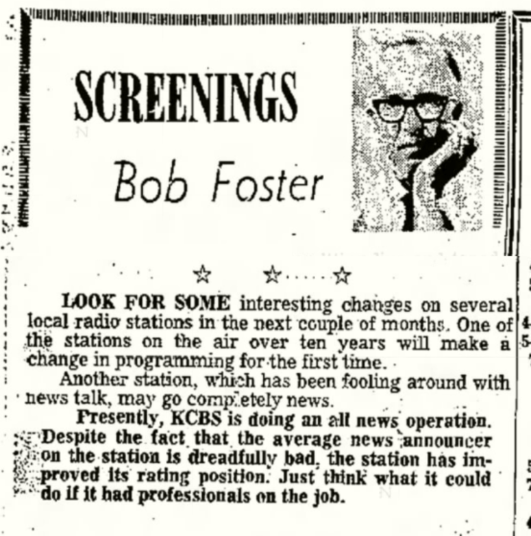 Bob Foster "San Mateo Times" column October 28, 1968 Bob Foster "San Mateo Times" column October 28, 1968