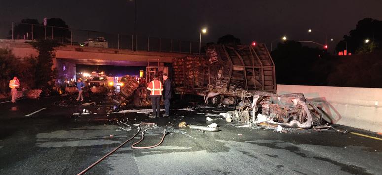 Truck wreckage on westbound Interstate 80 in San Pablo Truck wreckage on westbound Interstate 80 in San Pablo