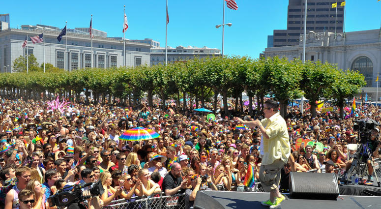 San Francisco Pride Celebration & Parade SAN FRANCISCO, CA - JUNE 29: Lea DeLaria of Netflix's "Orange Is The New Black" on stage in front of the crowd at San Francisco Pride Day on June 29, 2014 in San Francisco, California. (Photo by Steve Jennings/Getty Images for Netflix)