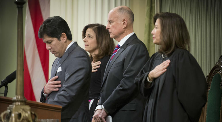 California Supreme Court Chief Justice Tani Cantil-Sakauye, right, has changed her party affiliation from Republican to no party preference.