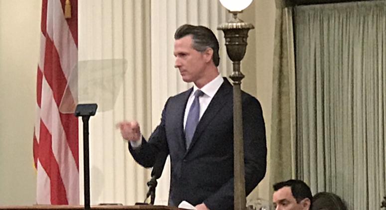 Gov. Gavin Newsom delivers his State of the State address on Feb. 12, 2019.