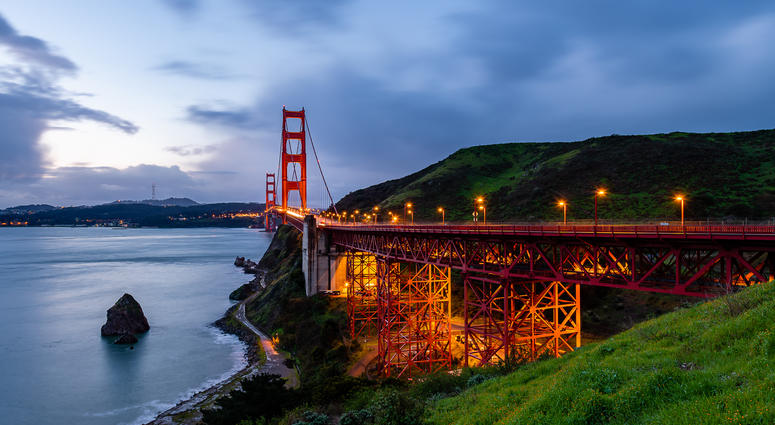 A view of the Golden Gate Bridge from the Marin headlands. A view of the Golden Gate Bridge from the Marin headlands.