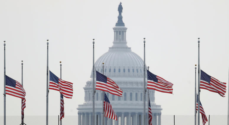 The American flag flies at half staff over the U.S. Capitol in memory of those killed in the recent mass shootings in El Paso, Texas and Dayton, Ohio August 5, 2019 in Washington, DC. The American flag flies at half staff over the U.S. Capitol in memory of those killed in the recent mass shootings in El Paso, Texas and Dayton, Ohio August 5, 2019 in Washington, DC.