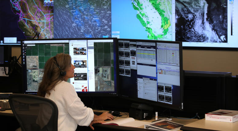 Pacific Gas and Electric (PG&E) Senior Wildfire Operations Center Analyst Sarah Gibson monitors weather and satellite images of fire areas at the PG&E Wildfire Safety Operations Center on August 05, 2019 in San Francisco, California. Pacific Gas and Electric (PG&E) Senior Wildfire Operations Center Analyst Sarah Gibson monitors weather and satellite images of fire areas at the PG&E Wildfire Safety Operations Center on August 05, 2019 in San Francisco, California.