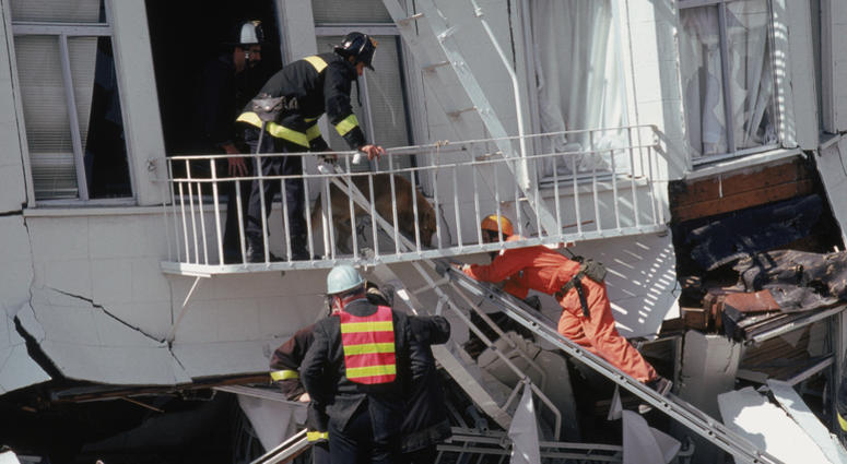 General view of rescue attempts in the Marina District disaster zone after the earthquake, measuring 7.1 on the richter scale, rocks game three of the World Series between the Oakland A's and San Francisco Giants at Candlestick Park on October 17, 1989. General view of rescue attempts in the Marina District disaster zone after the earthquake, measuring 7.1 on the richter scale, rocks game three of the World Series between the Oakland A's and San Francisco Giants at Candlestick Park on October 17, 1989.
