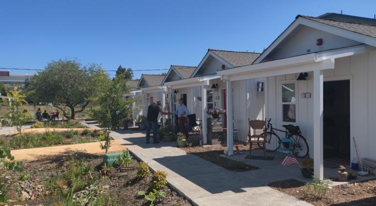 A group of 14 homeless veterans have moved into 250-square foot "tiny homes" in Santa Rosa in July 2019. A group of 14 homeless veterans have moved into 250-square foot "tiny homes" in Santa Rosa in July 2019.