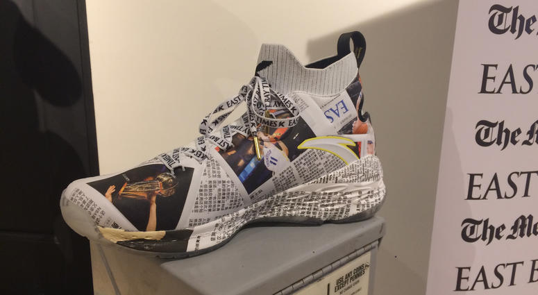 Klay Thompson's newest branded sneakers allude to his pre-game ritual of reading the newspaper before Golden State Warriors games. Fans had to purchase a newspaper subscription to qualify to get the shoes on July 7, 2019. Klay Thompson's newest branded sneakers allude to his pre-game ritual of reading the newspaper before Golden State Warriors games. Fans had to purchase a newspaper subscription to qualify to get the shoes on July 7, 2019.