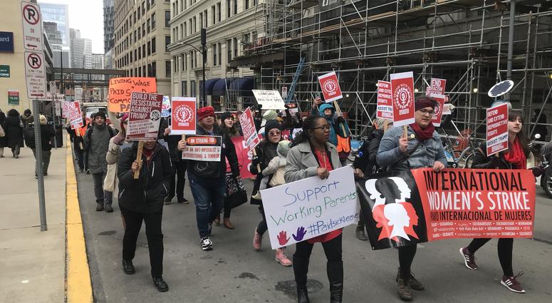 Women march in Pittsburgh for paid sick leave. Women march in Pittsburgh for paid sick leave.