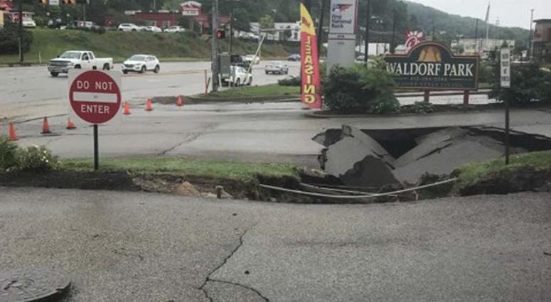 Heavy Rains Cause Sinkhole To Open Along McKnight Road Heavy Rains Cause Sinkhole To Open Along McKnight Road