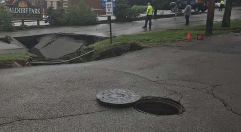 Heavy Rains Cause Sinkhole To Open Along McKnight Road Heavy Rains Cause Sinkhole To Open Along McKnight Road