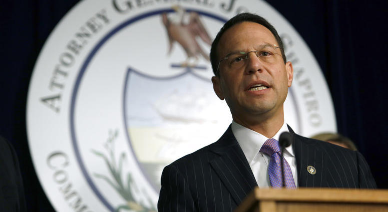 Pennsylvania Attorney General Josh Shapiro speaks at a news conference Friday Oct. 12, 2018, in Norristown, Pa. DO NOT USE