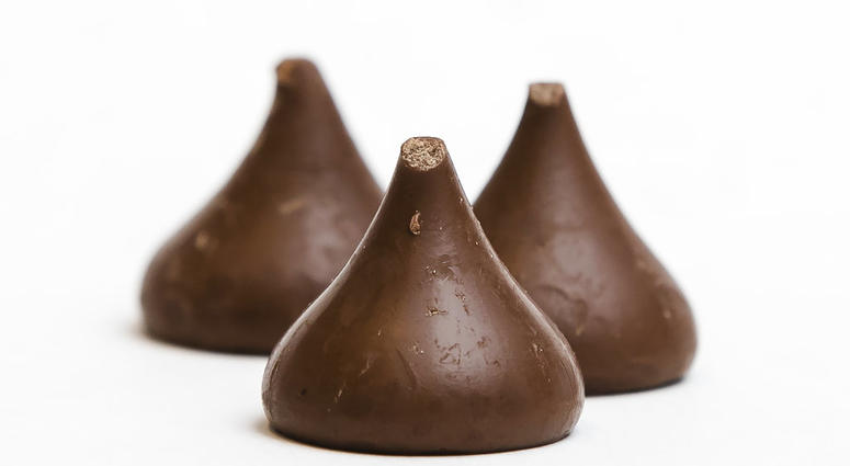 Hershey's Kisses are shown in Philadelphia on Thursday, Dec. 20, 2018. The chocolate candy's trademark tips have been mysteriously missing from batches around the country. DO NOT USE