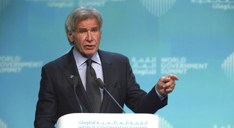 American actor Harrison Ford speaks about ocean conservation at the World Government Summit in Dubai, United Arab Emirates AP DO NOT USE