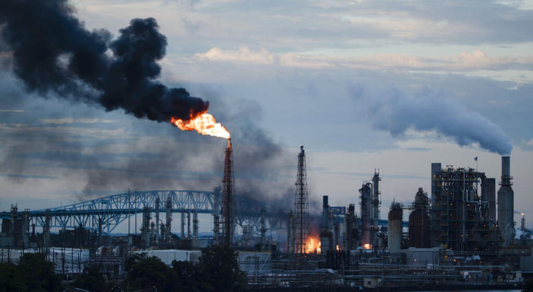 Flames and smoke emerge from the Philadelphia Energy Solutions Refining Complex in Philadelphia, Friday, June 21, 2019. AP DO NO TUSE