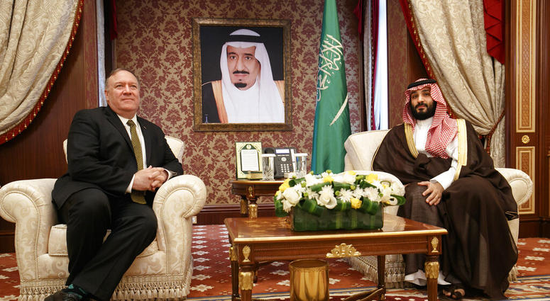 Secretary of State Mike Pompeo meets with Saudi Arabia's Crown Prince Mohammed bin Salman, at Al-Salam Palace in Jiddah, Saudi Arabia, Monday, June 24, 2019. Secretary of State Mike Pompeo meets with Saudi Arabia's Crown Prince Mohammed bin Salman, at Al-Salam Palace in Jiddah, Saudi Arabia, Monday, June 24, 2019.