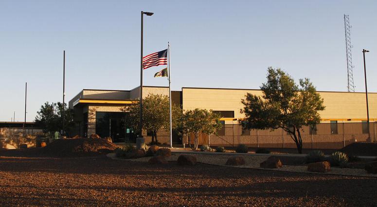 This June 20, 2019, file frame from video shows the entrance of a Border Patrol station in Clint, Texas. AP DO NOT USE