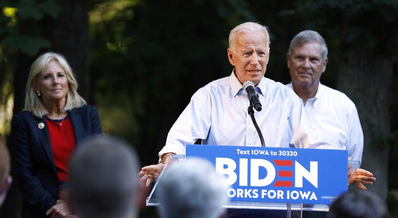 Former Vice President and Democratic presidential candidate Joe Biden speaks during a house party at former Agriculture Secretary Tom Vilsack's house, Monday, July 15, 2019, in Waukee, Iowa. Former Vice President and Democratic presidential candidate Joe Biden speaks during a house party at former Agriculture Secretary Tom Vilsack's house, Monday, July 15, 2019, in Waukee, Iowa.