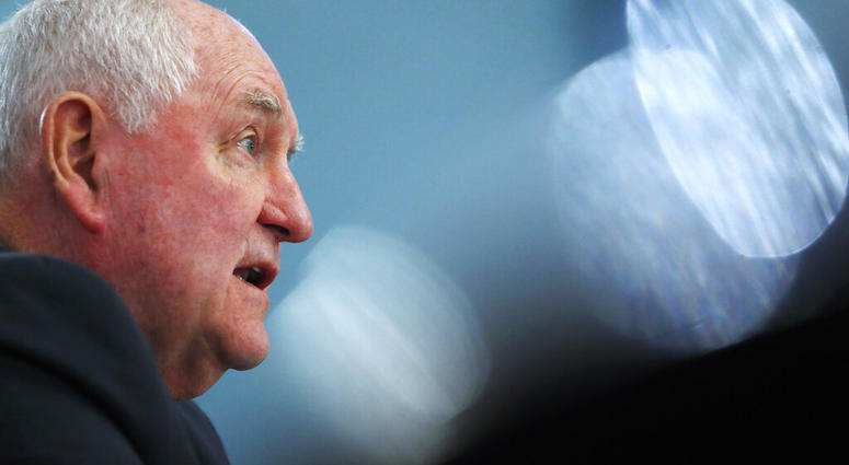 In this Feb. 27, 2019 file photo, Agriculture Secretary Sonny Perdue testifies during a House Agriculture Committee hearing, on Capitol Hill in Washington.