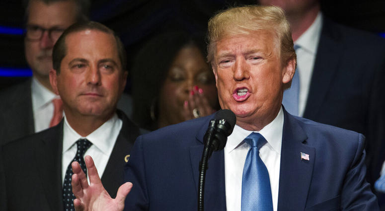 President Donald Trump speaks about kidney health, accompanied by Health and Human Services Secretary Alex Azar, left, in Washington President Donald Trump speaks about kidney health, accompanied by Health and Human Services Secretary Alex Azar, left, in Washington
