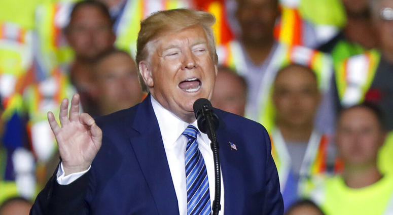 President Donald Trump speaks at the Pennsylvania Shell ethylene cracker plant on Tuesday, Aug. 13, 2019 in Monaca, Pa.