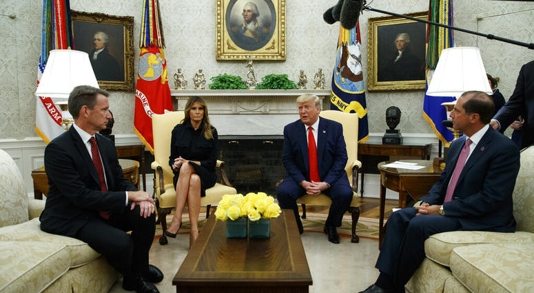 President Donald Trump talks about a plan to ban most flavored e-cigarettes, in the Oval Office of the White House, Wednesday, Sept. 11, 2019,