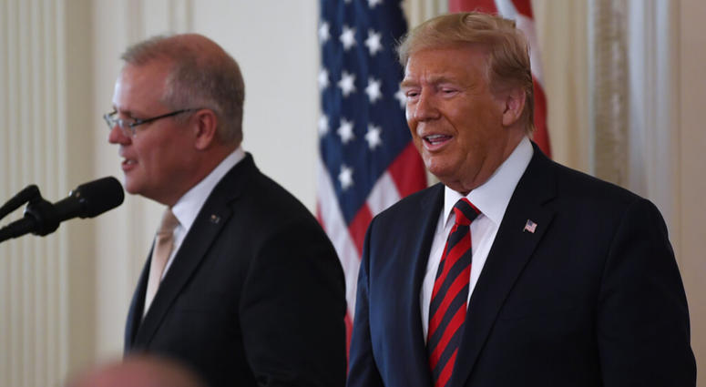 President Donald Trump and Australian Prime Minister Scott Morrison arrive for a news conference in the East Room of the White House in Washington, Friday, Sept. 20, 2019. AP DO NOT USE