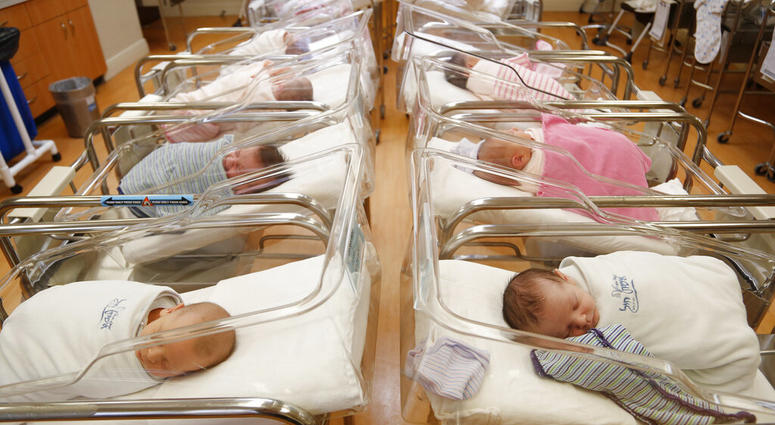 In this Feb. 16, 2017, file photo newborns rest in the nursery of Aishes Chayil, a postpartum recovery center, in Kiryas Joel, N.Y.