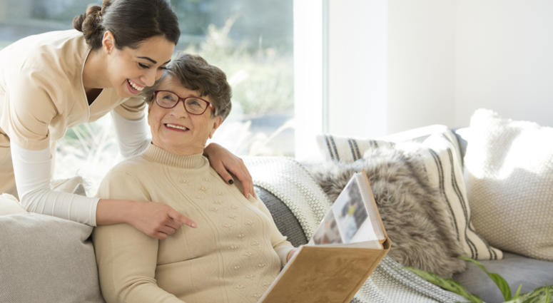 Grandmother with tender caregiver Grandmother with tender caregiver