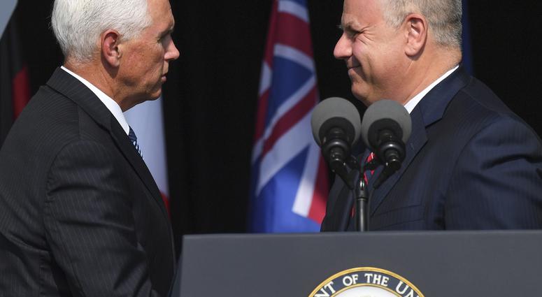 Vice President Mike Pence takes the stage to speak after being introduced by Secretary of the Interior David Bernhardts,