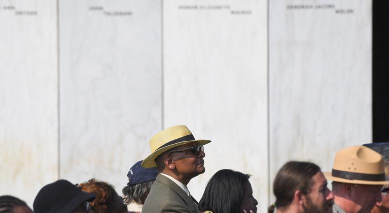 Family members of those killed on Flight 93 listen as Vice President Mike Pence spoke at the 18th anniversary ceremony of the hijacked Flight 93,