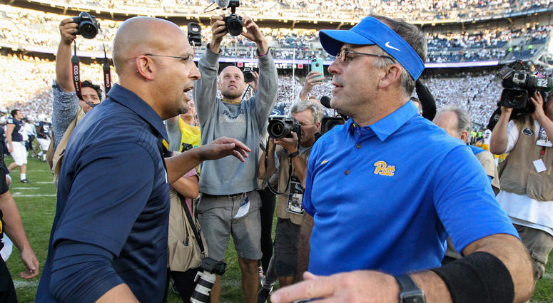 Narduzzi and Franklin shake hands Pitt coach Pat Narduzzi and PSU coach James Franklin