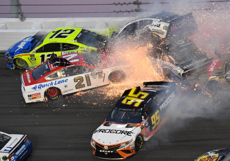 The No. 95 Toyota Of Matt DiBenedetto Gets Spun In Turn 3 At Daytona International Speedway Triggering A 21-Car Pileup The No. 95 Of Matt DiBenedetto Gets Spun In Turn Three At The 61st Daytona 500
