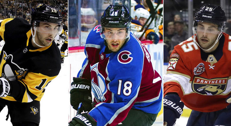 From left are file photos showing NHL hockey player Derick Brassard with the Pittsburgh Penguins, on Jan. 28, 2019, with the Colorado Avalanche on March 9, 2019 and with the Florida Panthers on Feb. 5, 2019. AP DO NOT USE
