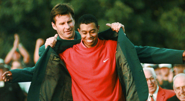 Masters champion Tiger Woods receives his Green Jacket from last year's winner Nick Faldo, rear, at the Augusta National Golf Club in Augusta, Ga. Woods completes an amazing journey by winning the 2019 Masters, overcoming 11 years of personal foibles and Masters champion Tiger Woods receives his Green Jacket from last year's winner Nick Faldo, rear, at the Augusta National Golf Club in Augusta, Ga. Woods completes an amazing journey by winning the 2019 Masters, overcoming 11 years of personal foibles and