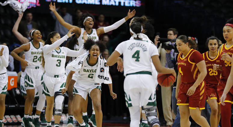 Baylor celebrates after defeating Iowa State during the Big 12 women's conference tournament championship in Oklahoma City, Monday, March 11, 2019. Baylor won 67-49. Baylor celebrates after defeating Iowa State during the Big 12 women's conference tournament championship in Oklahoma City, Monday, March 11, 2019. Baylor won 67-49.