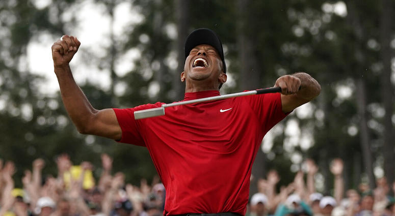 Tiger Woods reacts as he wins the Masters golf tournament Sunday, April 14, 2019, in Augusta, Ga. Tiger Woods reacts as he wins the Masters golf tournament Sunday, April 14, 2019, in Augusta, Ga.