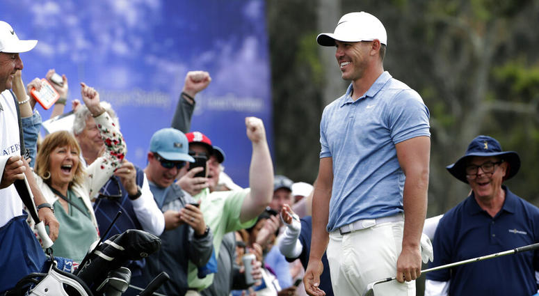 Brooks Koepka shares a laugh with the gallery after chipping onto the 18th green during the third round of The Players Championship golf tournament Saturday, March 16, 2019, in Ponte Vedra Beach, Fla Brooks Koepka shares a laugh with the gallery after chipping onto the 18th green during the third round of The Players Championship golf tournament Saturday, March 16, 2019, in Ponte Vedra Beach, Fla