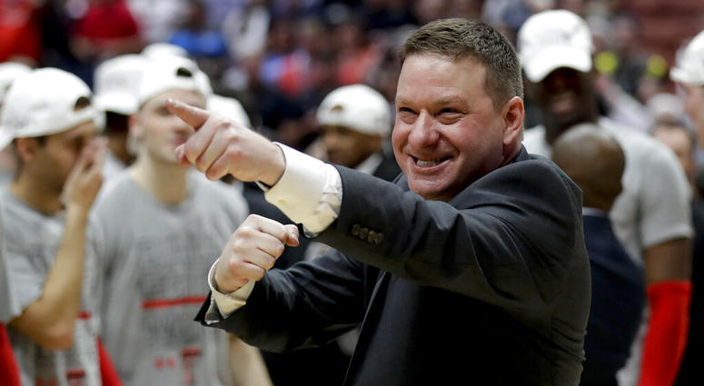 Texas Tech head coach Chris Beard celebrates after the team's win against Gonzaga during the West Regional final in the NCAA men's college basketball tournament Saturday, March 30, 2019, in Anaheim, Calif. Texas Tech won 75-69. Texas Tech head coach Chris Beard celebrates after the team's win against Gonzaga during the West Regional final in the NCAA men's college basketball tournament Saturday, March 30, 2019, in Anaheim, Calif. Texas Tech won 75-69.