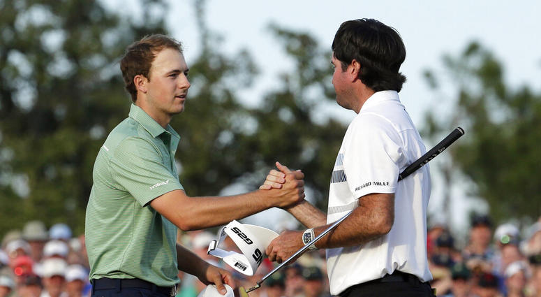In this April 13, 2014, file photo, Bubba Watson, right, shakes hands with Jordan Spieth after winning the Masters golf tournament in Augusta, Ga. Watson won his second green jacket five years ago this week. In this April 13, 2014, file photo, Bubba Watson, right, shakes hands with Jordan Spieth after winning the Masters golf tournament in Augusta, Ga. Watson won his second green jacket five years ago this week.