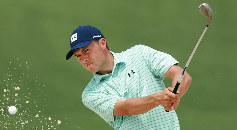 Jordan Spieth hits from the bunker to the second green during his practice round for the Masters at Augusta National Golf Club on Tuesday, April 9, 2019, in Augusta, Ga. Jordan Spieth hits from the bunker to the second green during his practice round for the Masters at Augusta National Golf Club on Tuesday, April 9, 2019, in Augusta, Ga.