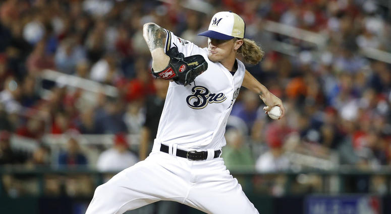 Milwaukee Brewers pitcher Josh Hader (71) throws during the eighth inning at the Major League Baseball All-star Game, Tuesday, July 17, 2018 in Washington. DO NOT USE