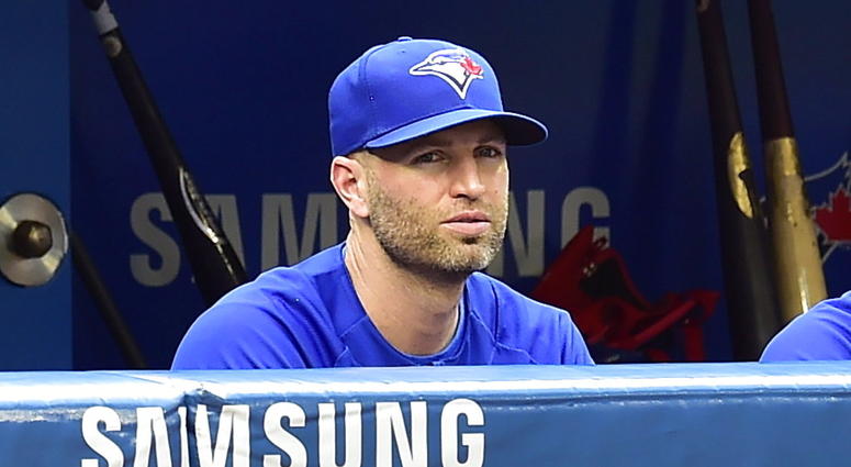Toronto Blue Jays' J.A. Happ watches from the dugout during the first inning of a baseball game against the Minnesota Twins, Wednesday, July 25, 2018, in Toronto. DO NOT USE