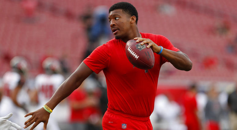 Tampa Bay Buccaneers quarterback Jameis Winston before an NFL preseason football game against the Jacksonville Jaguars in Tampa, Fla. DO NOT USE