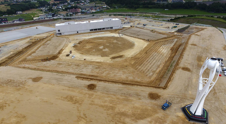 file photo, shows a general aerial view of the dismantled stadium for the opening and closing ceremonies of the 2018 Pyeongchang Winter Olympics with the Olympic cauldron, right, in Pyeongchang, South Korea. Pyeongchang is already considering razing DO NOT USE