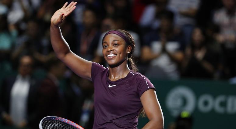 Sloane Stephens of the United States waves to the crowd after beating Naomi Osaka of Japan in their women's singles match at the WTA tennis tournament in Sloane Stephens of the United States waves to the crowd after beating Naomi Osaka of Japan in their women's singles match at the WTA tennis tournament in