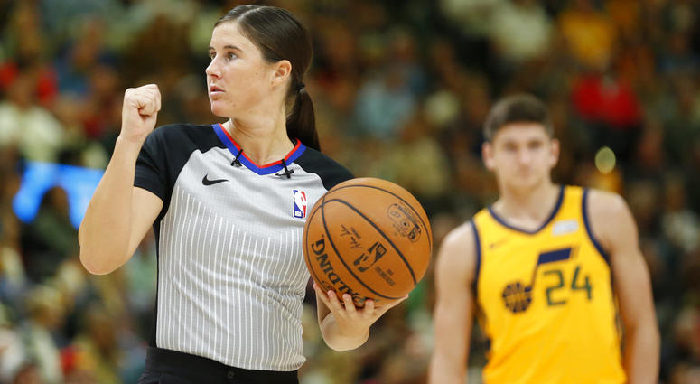 referee Natalie Sago works during the second half of an NBA basketball game referee Natalie Sago works during the second half of an NBA basketball game